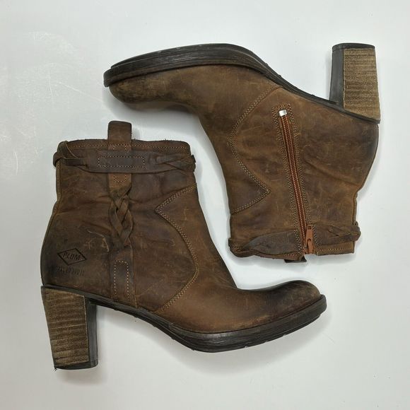 PLDM Palladium Leather Ankle Boots Womens 7.5 Stony CSR Heel Brown Booties Braid - Picture 8 of 14